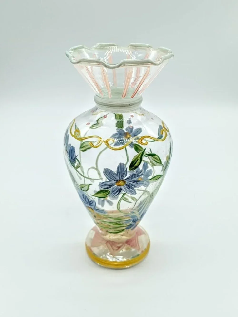 Tracy Porter Hand-Painted Pastel Blue Daisy Glass Bud Vase